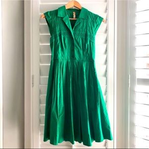 Anthropologie green Swiss dot dress, size 0